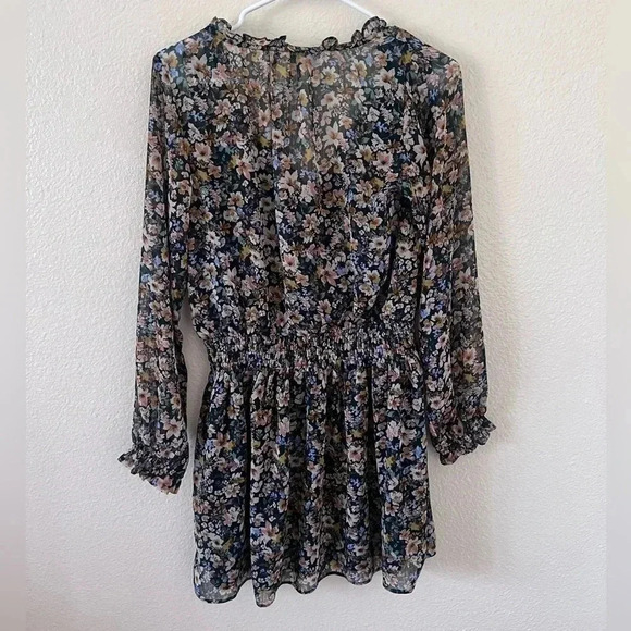 SOCIALITE Long Sleeve Smocked Waist Chiffon Minidress - Picture 5 of 7